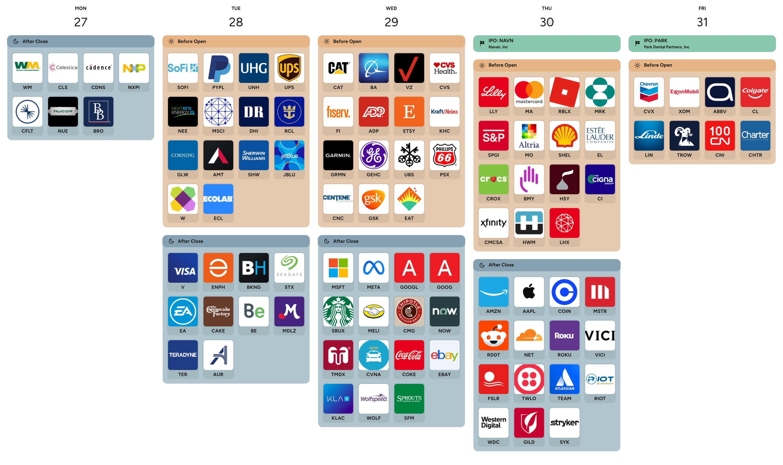 Earnings Calendar Oct 27-29